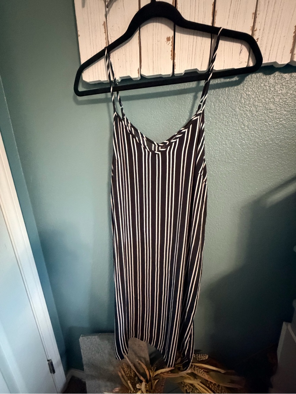 Who What Wear Black and White Vertical Stripe Midi Slip Dress